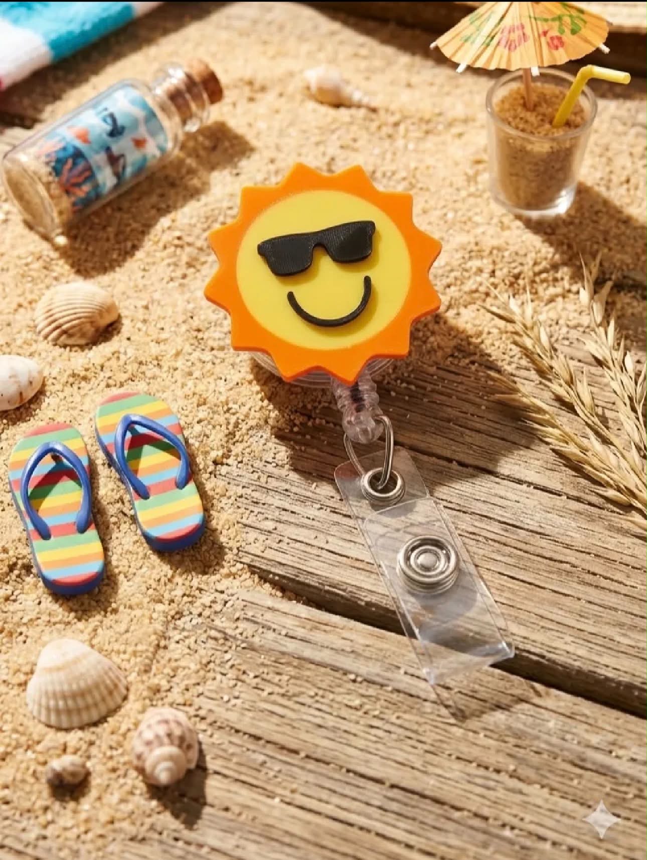 Happy Sun 3D Printed Badge Reel