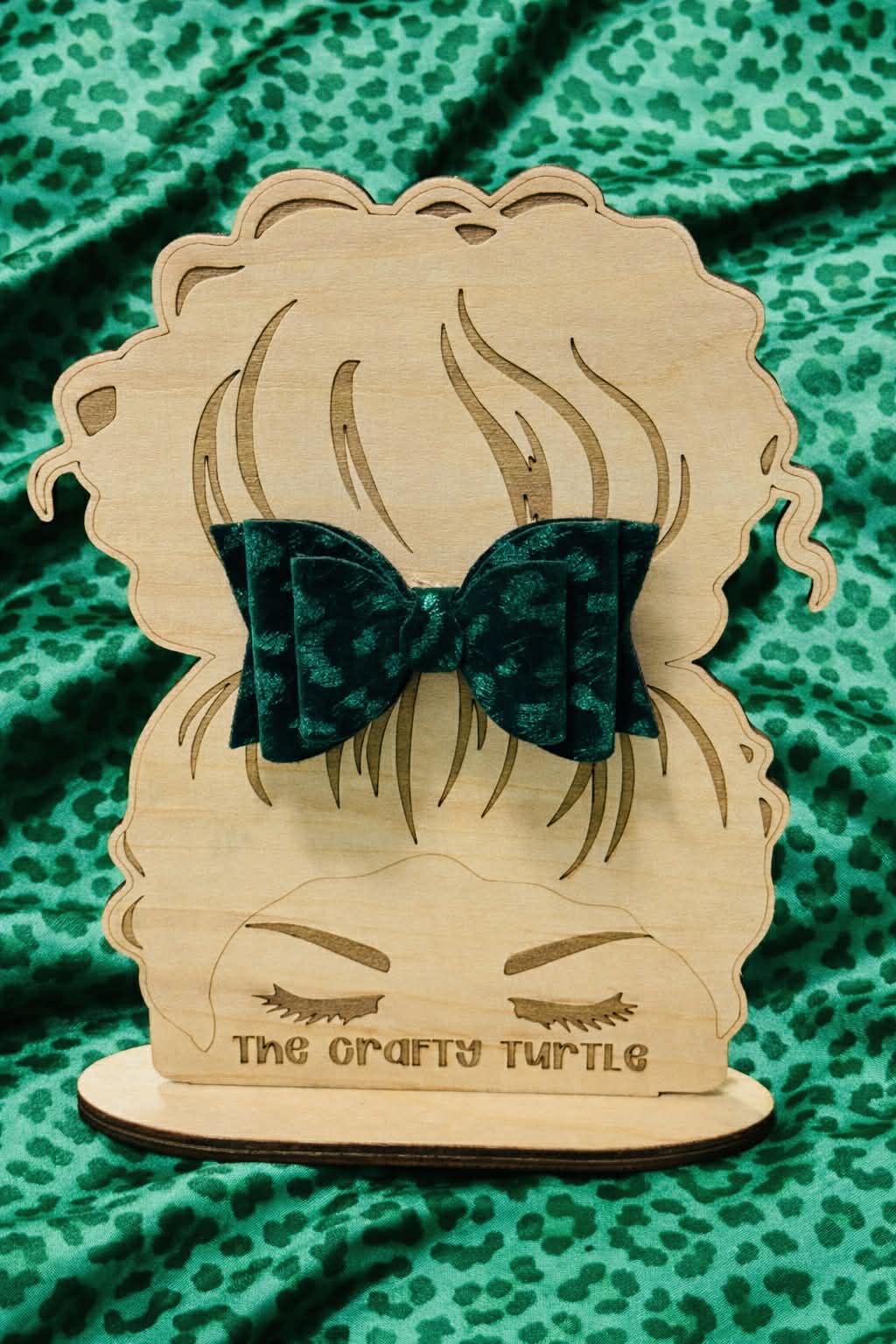 Velvet Green Cheetah Print Bow