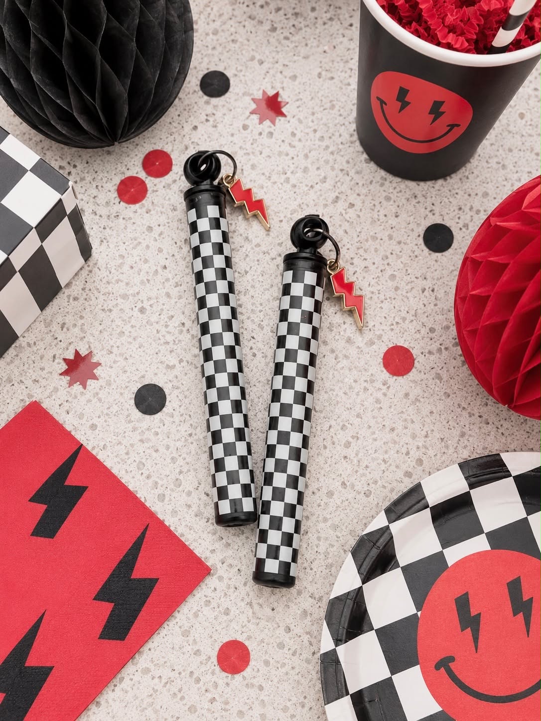 Checkered Lightning Bolt Bubble Wands Set (5 pc set)
