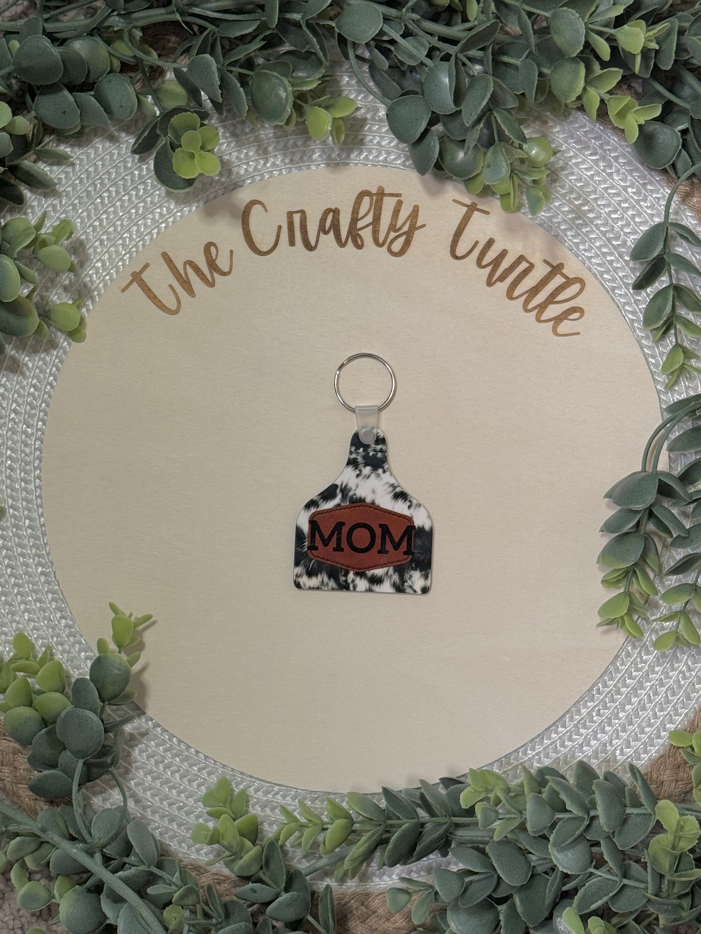 Mom Cow Tag Keychain