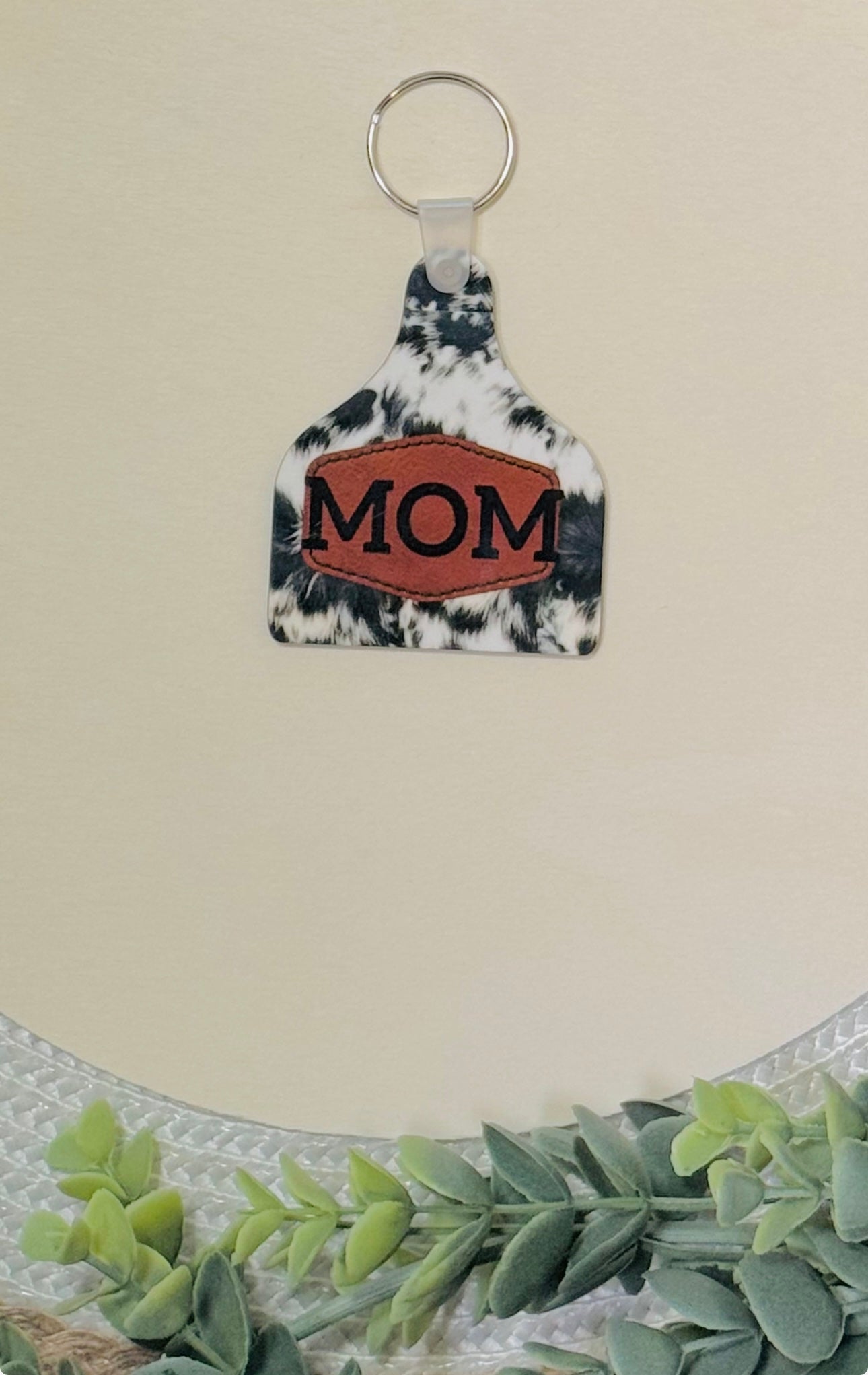 Mom Cow Tag Keychain