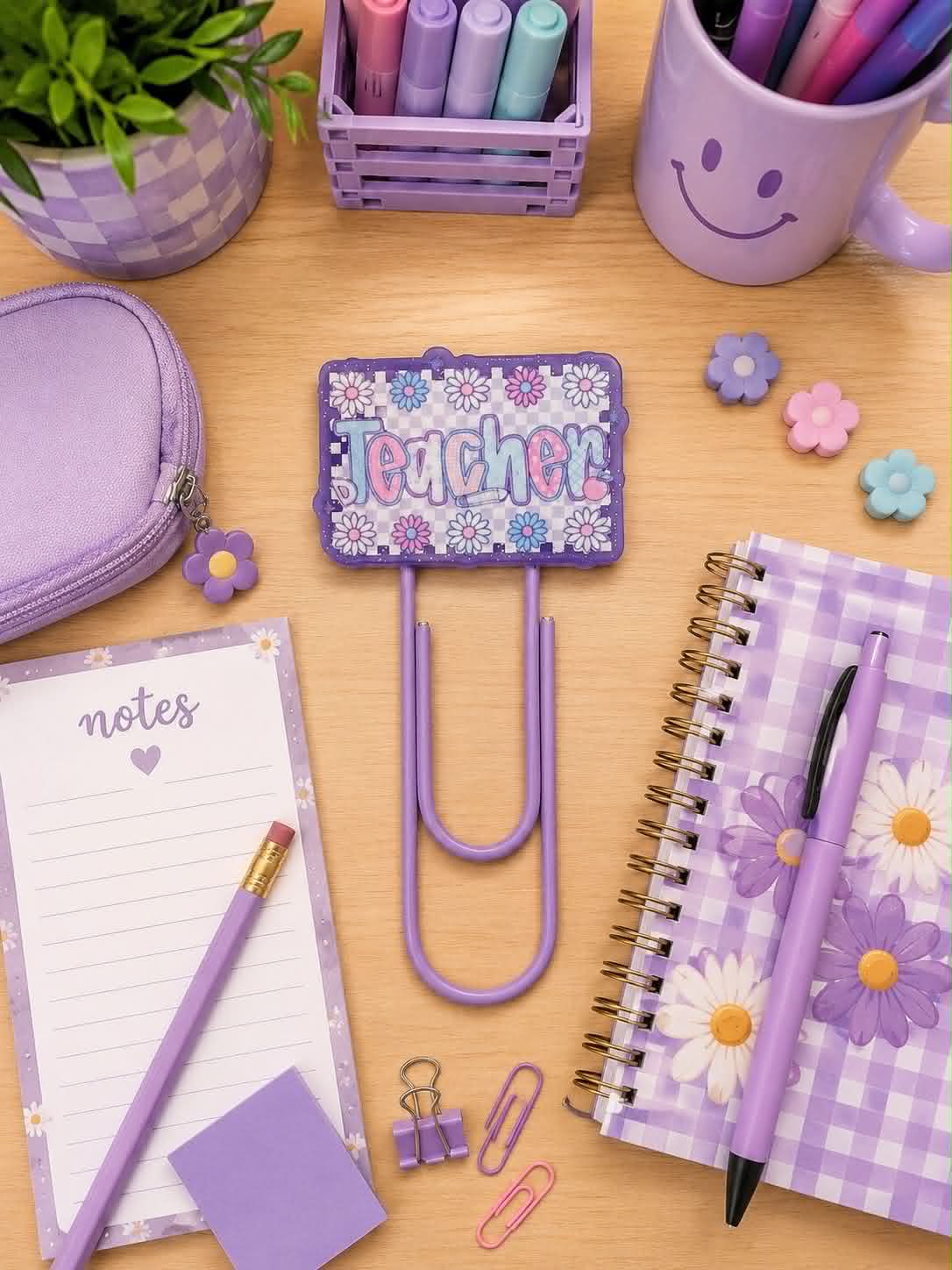 Purple Floral Teacher Jumbo Paperclip/Bookmark