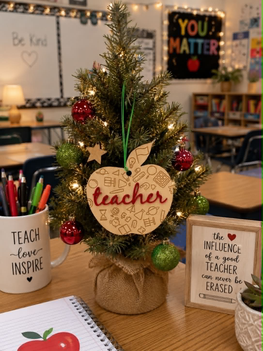 Engraved Apple Teacher Ornament