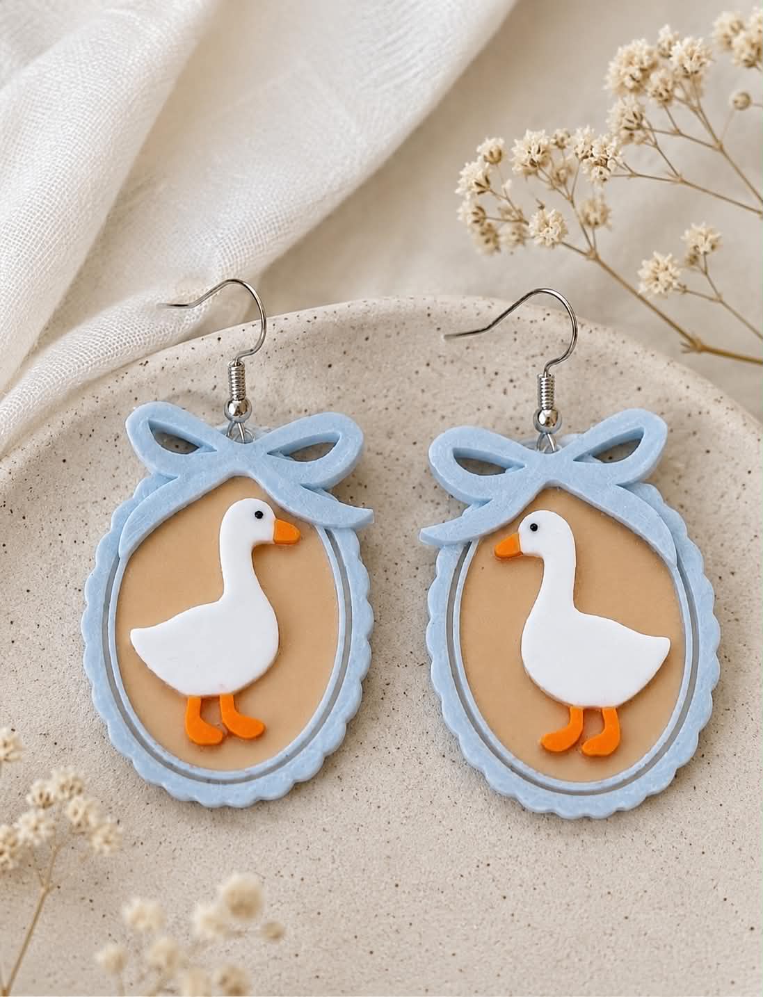 Coquette Bow Goose 3D Printed Earrings