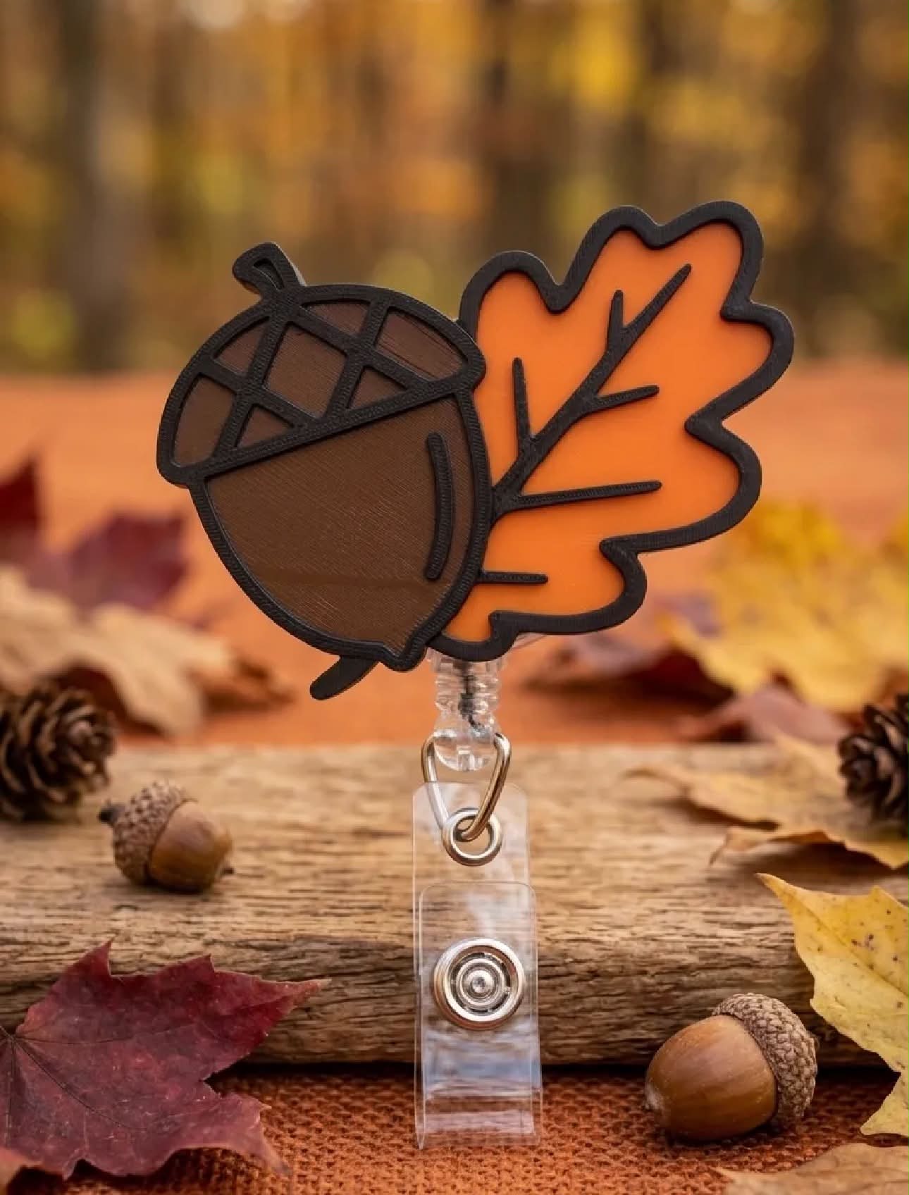 Acorn And Leaf 3D Printed Badge Reel