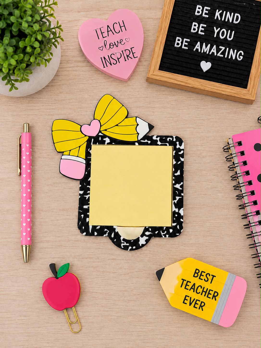 Composition Pencil Bow Themed Sticky Note Holder