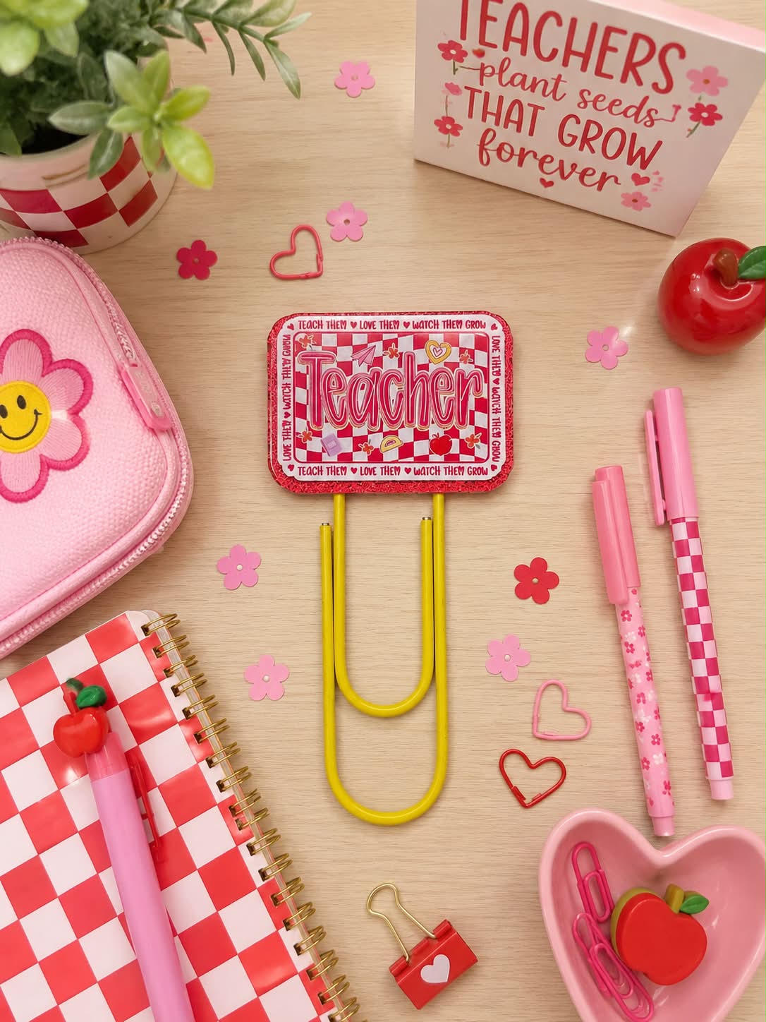 Red Checkered Teacher Jumbo Paperclip/Bookmark