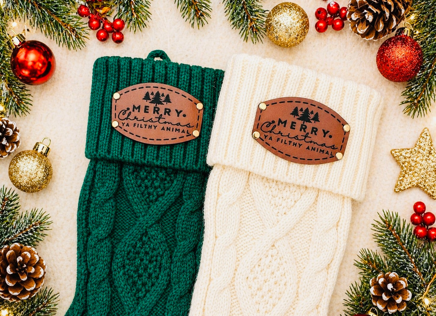 Personalized Leather Patch Christmas Stocking – 18” Knitted