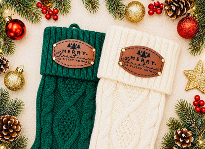 Personalized Leather Patch Christmas Stocking – 18” Knitted
