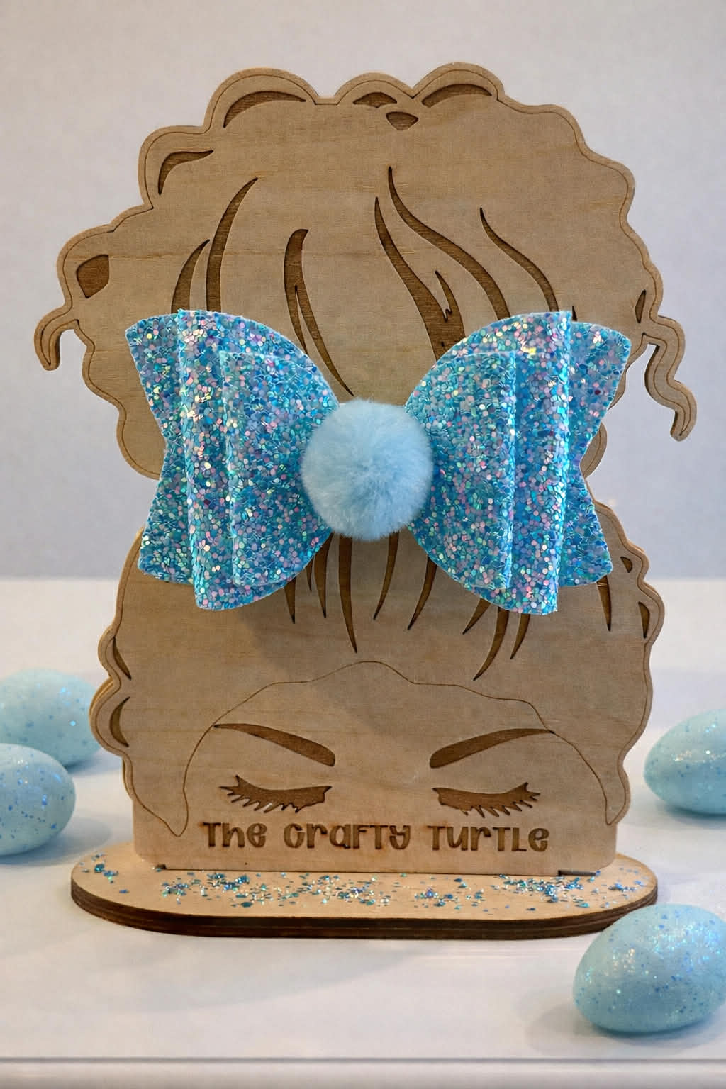 Pastel Glitter Blue Bunny Puff Tail Bow