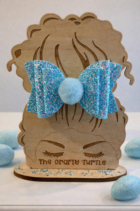 Pastel Glitter Blue Bunny Puff Tail Bow