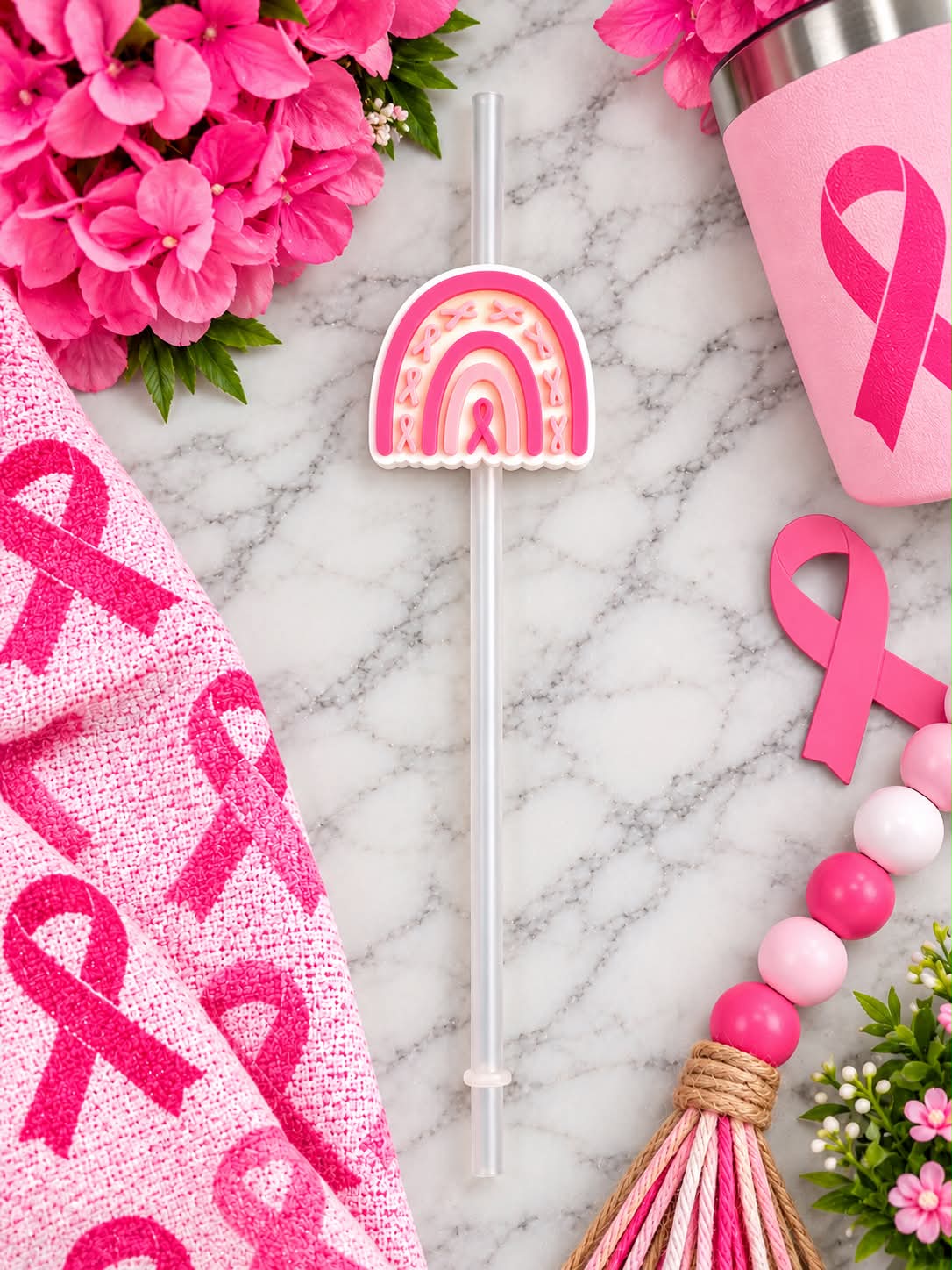 Breast Cancer Rainbow Straw Topper