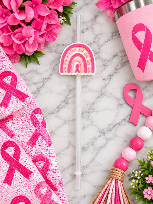 Breast Cancer Rainbow Straw Topper