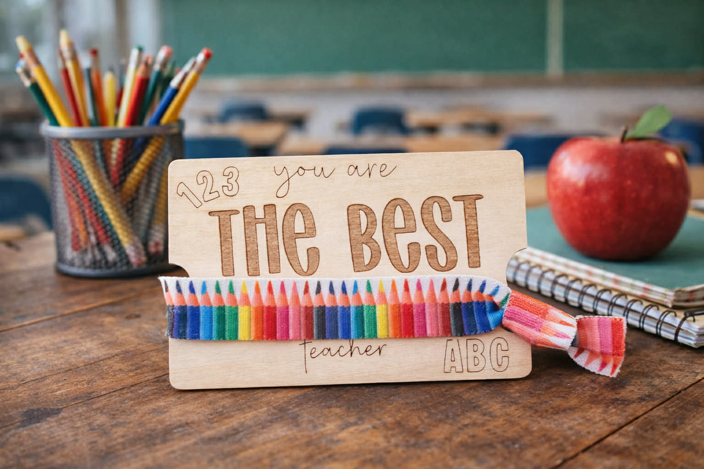 "You are THE BEST Teacher"-Wooden Hair Tie Card