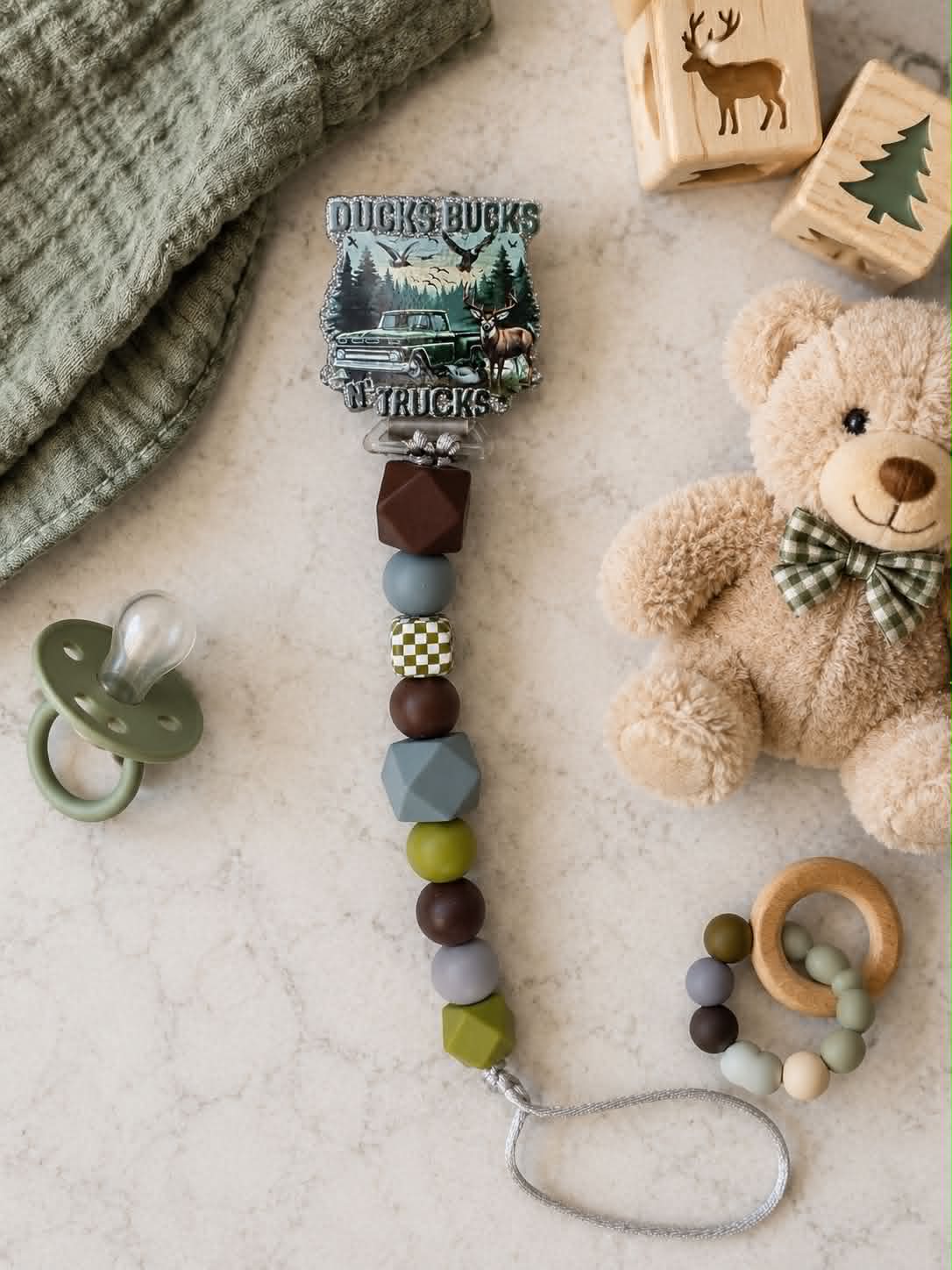 Ducks, Bucks, N Trucks Binky/Pacifier Clip