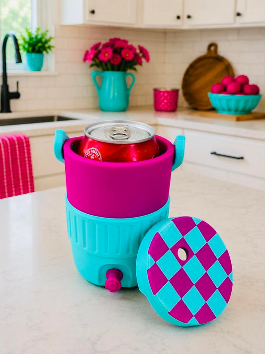 Neon Checkered 3D Printed 12 oz Can Cooler Koozie