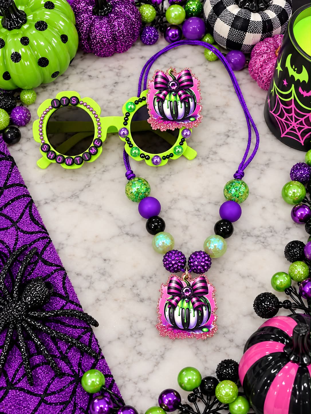 Neon Jack-O-Lantern Sunnies & Necklace Set