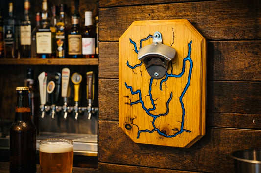 Bottle Opener Fractal Board-Blue Resin Filled