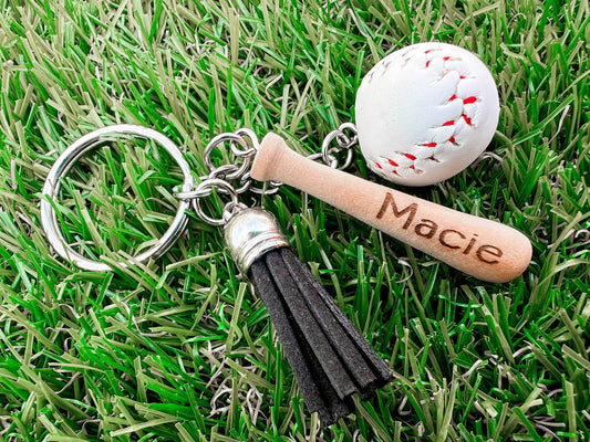 Engraved Bat And Ball Keychain
