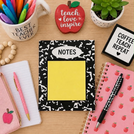 Composition Notebook Themed Sticky Note Holder