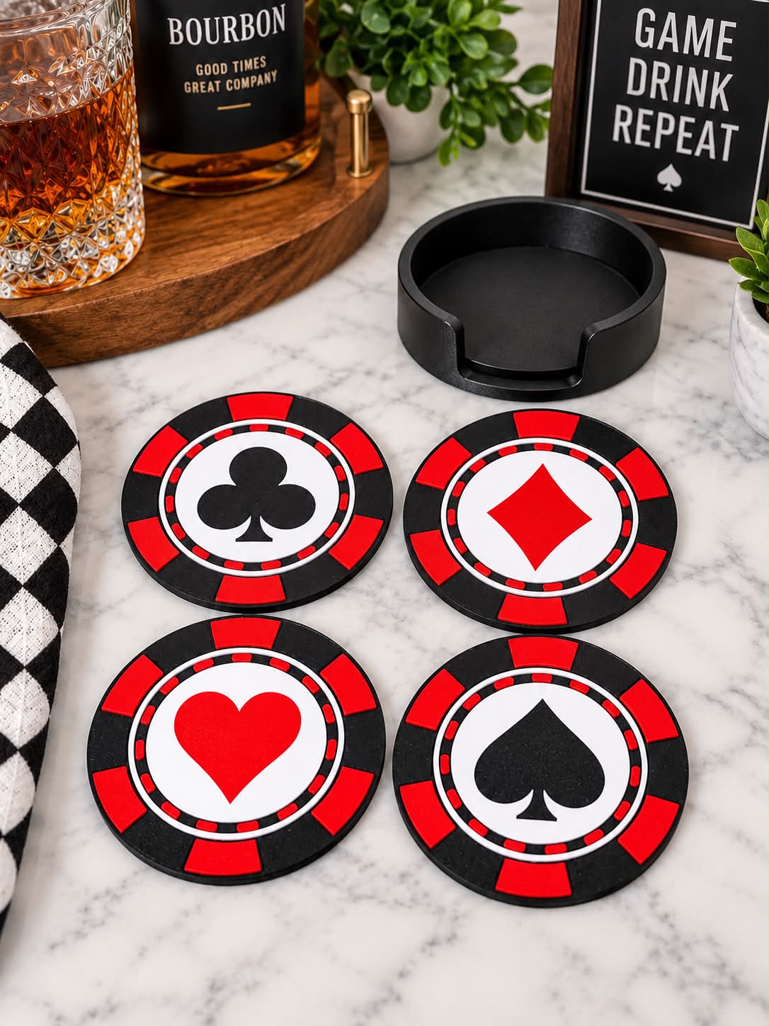 Casino Card Chips Coaster Set