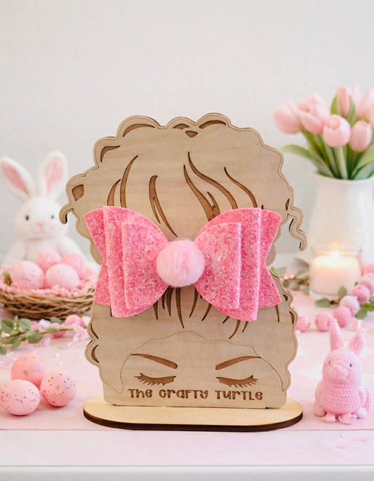 Pastel Glitter Pink Bunny Puff Tail Bow