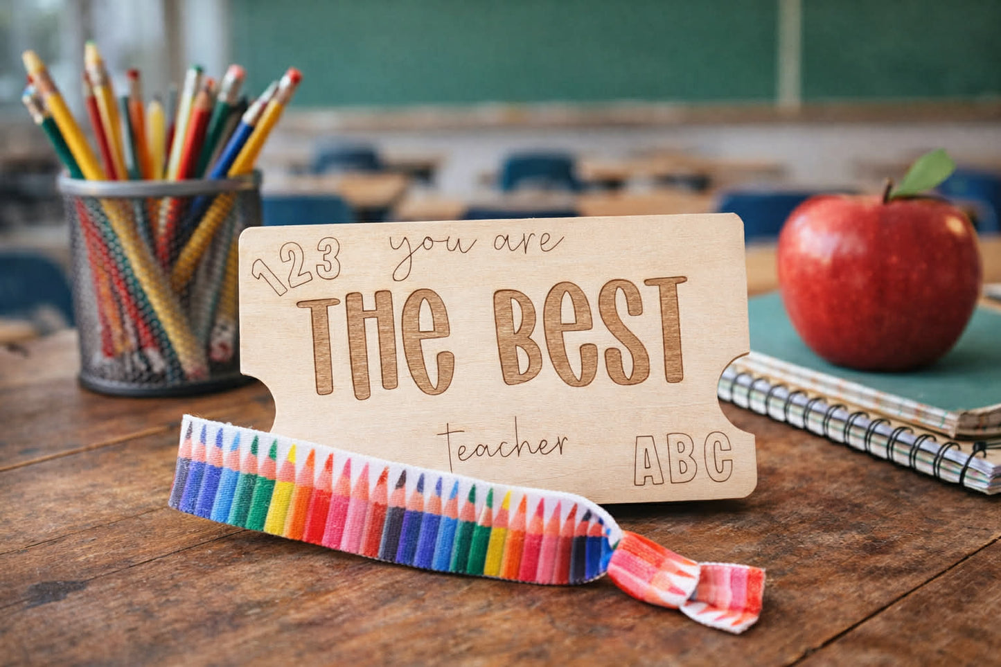 "You are THE BEST Teacher"-Wooden Hair Tie Card