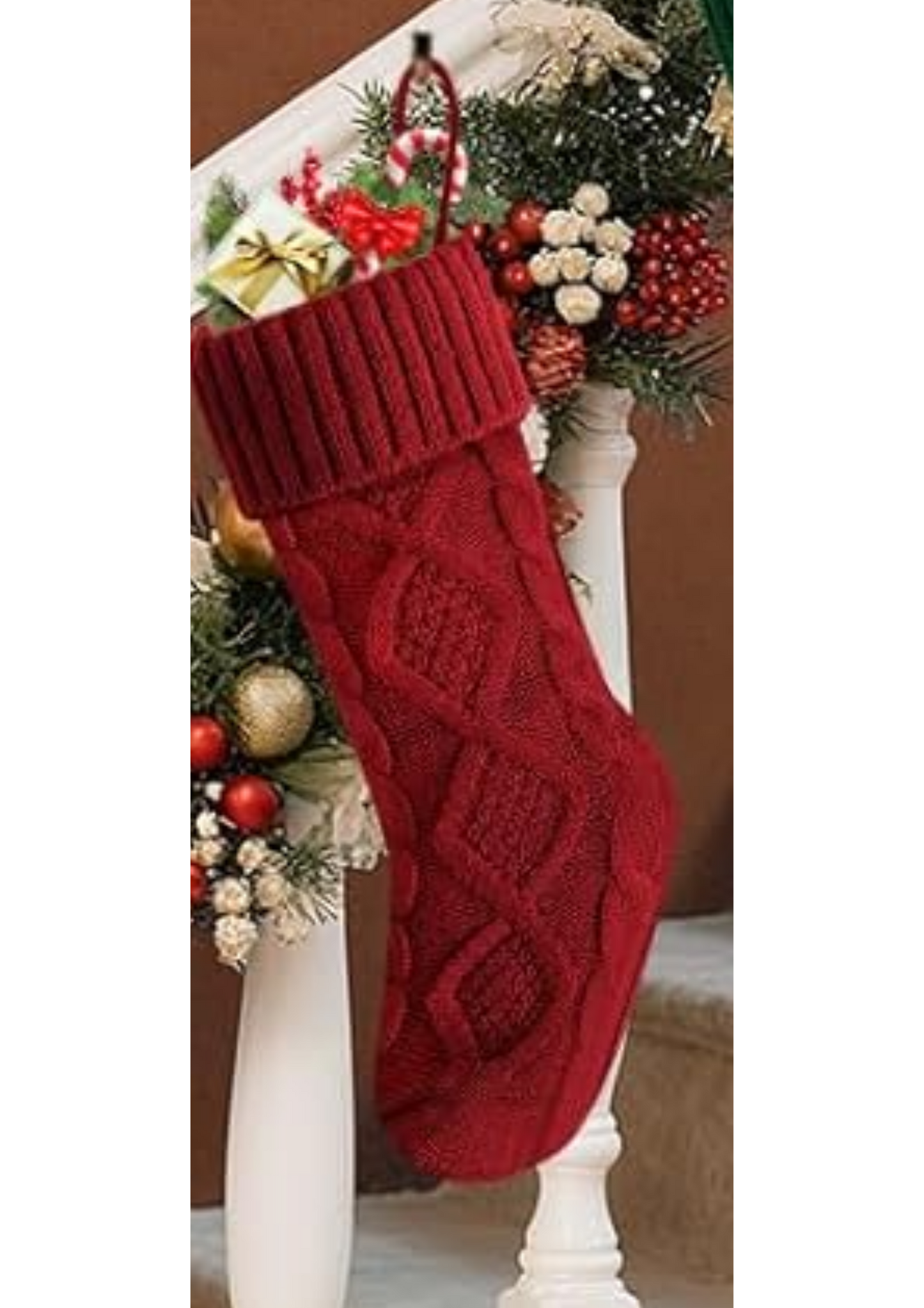 Personalized Leather Patch Christmas Stocking – 18” Knitted