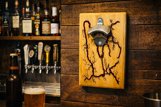 Bottle Opener Fractal Board-Maroon Resin Filled