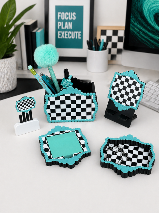 Checkered/Teal Desk Accessories