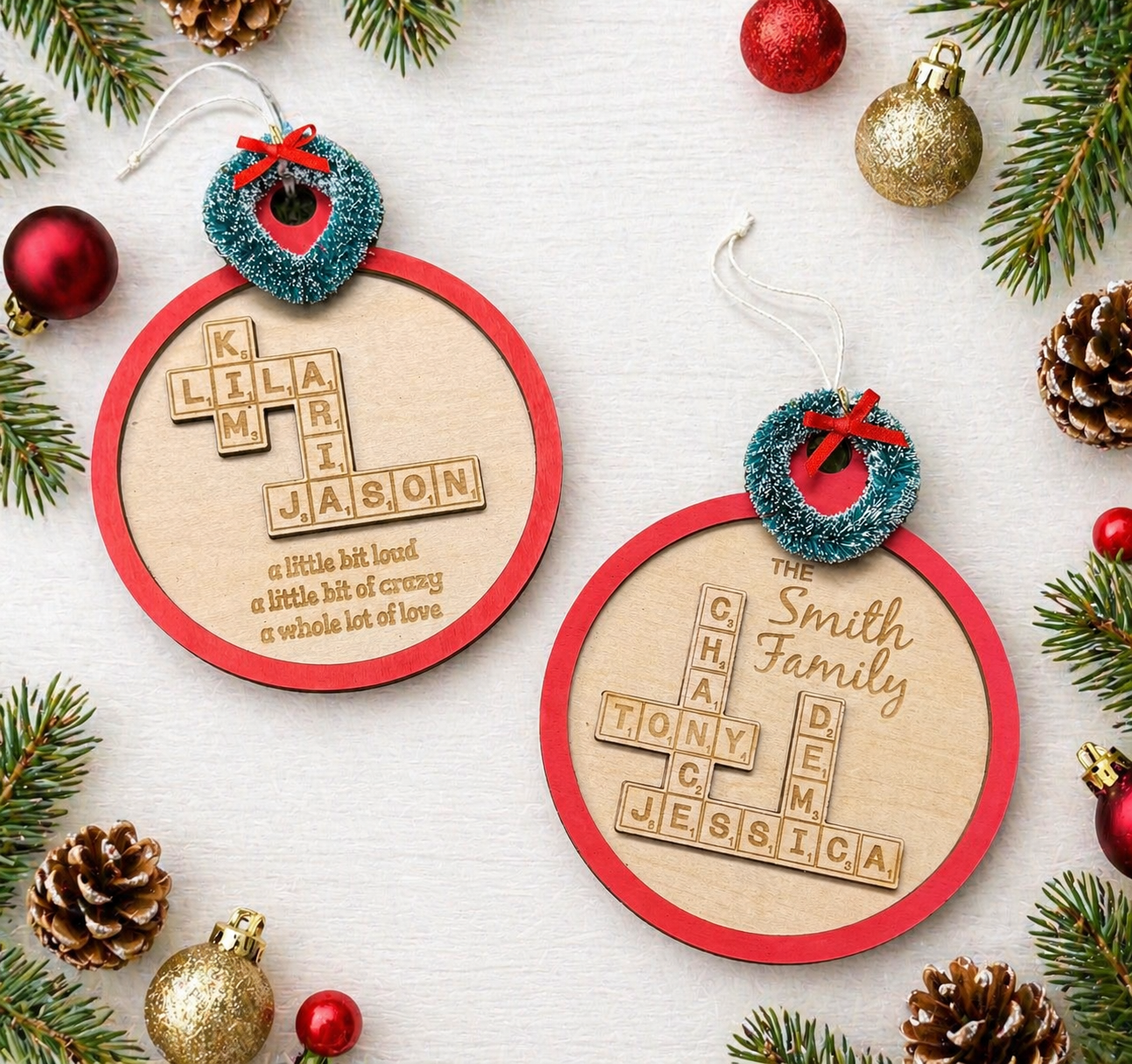 Scrabble Tile Family Christmas Ornament