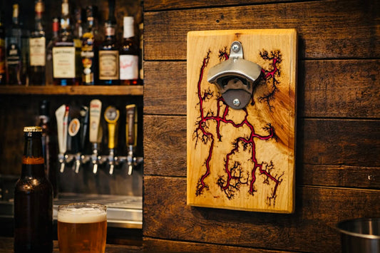 Bottle Opener Fractal Board-Red Resin Filled