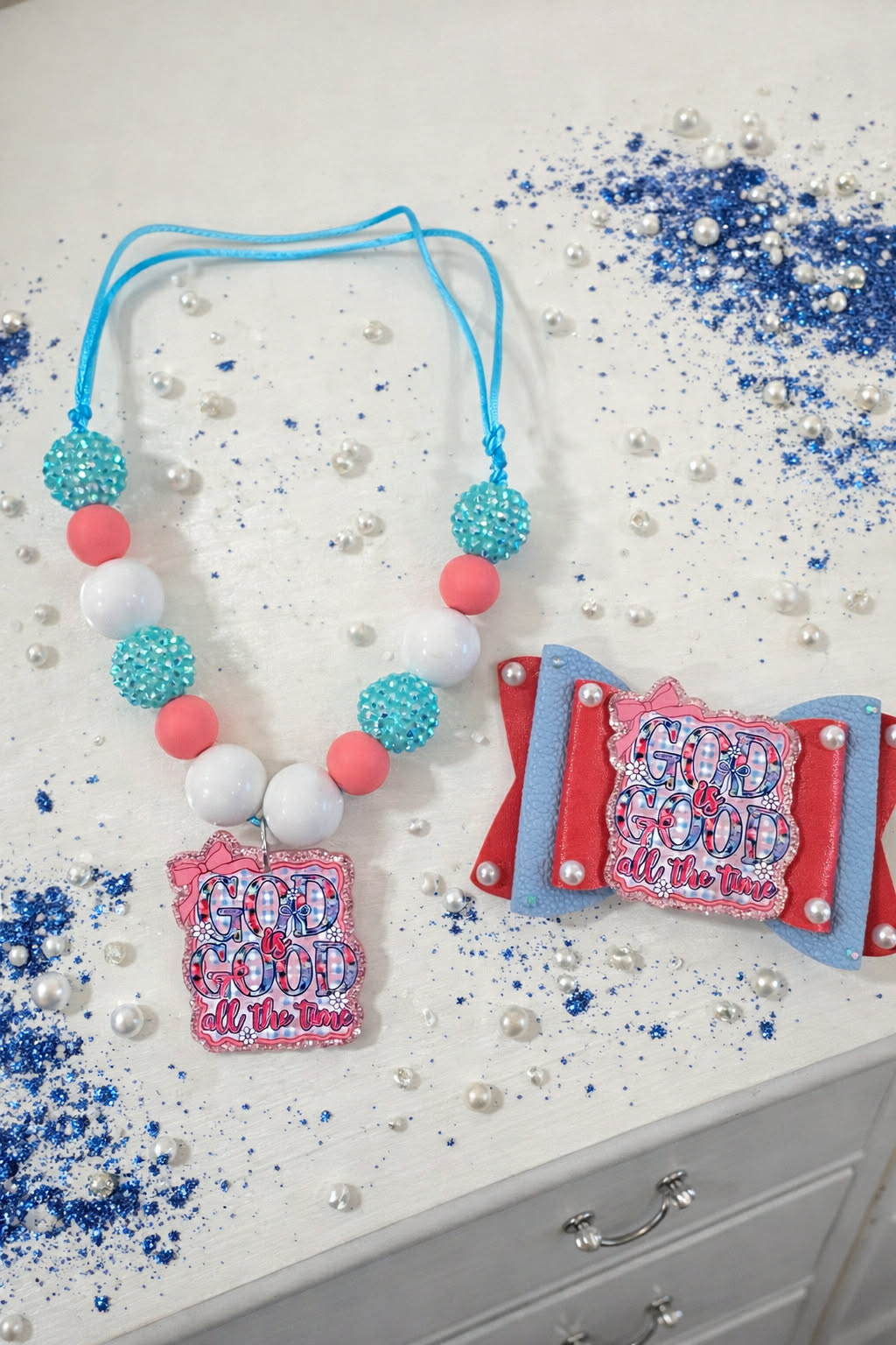 God Is Good All The Time Necklace & Bow Set