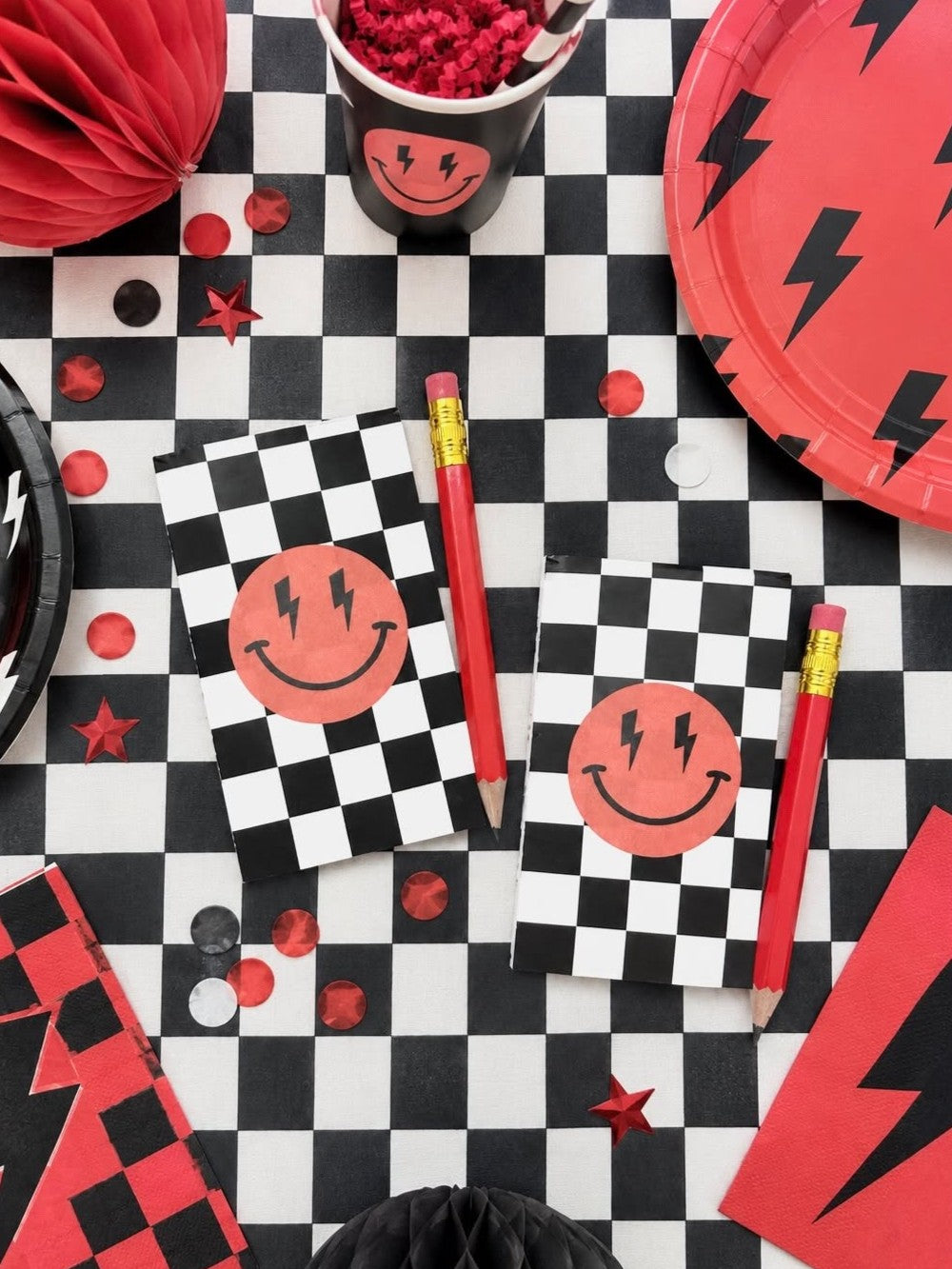 Checkered Smiley Mini Notepad And Pencil Set (5 pc set)