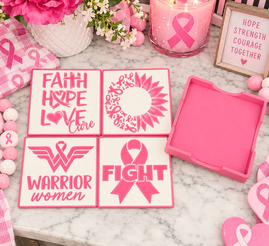 Breast Cancer Coaster Set