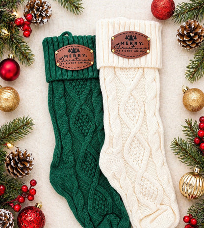 Personalized Leather Patch Christmas Stocking – 18” Knitted