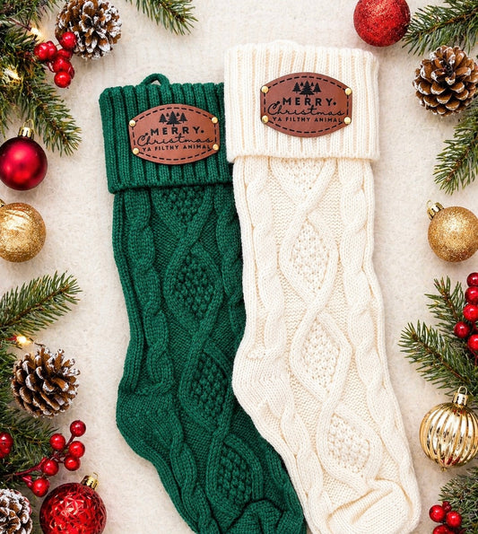 Personalized Leather Patch Christmas Stocking – 18” Knitted