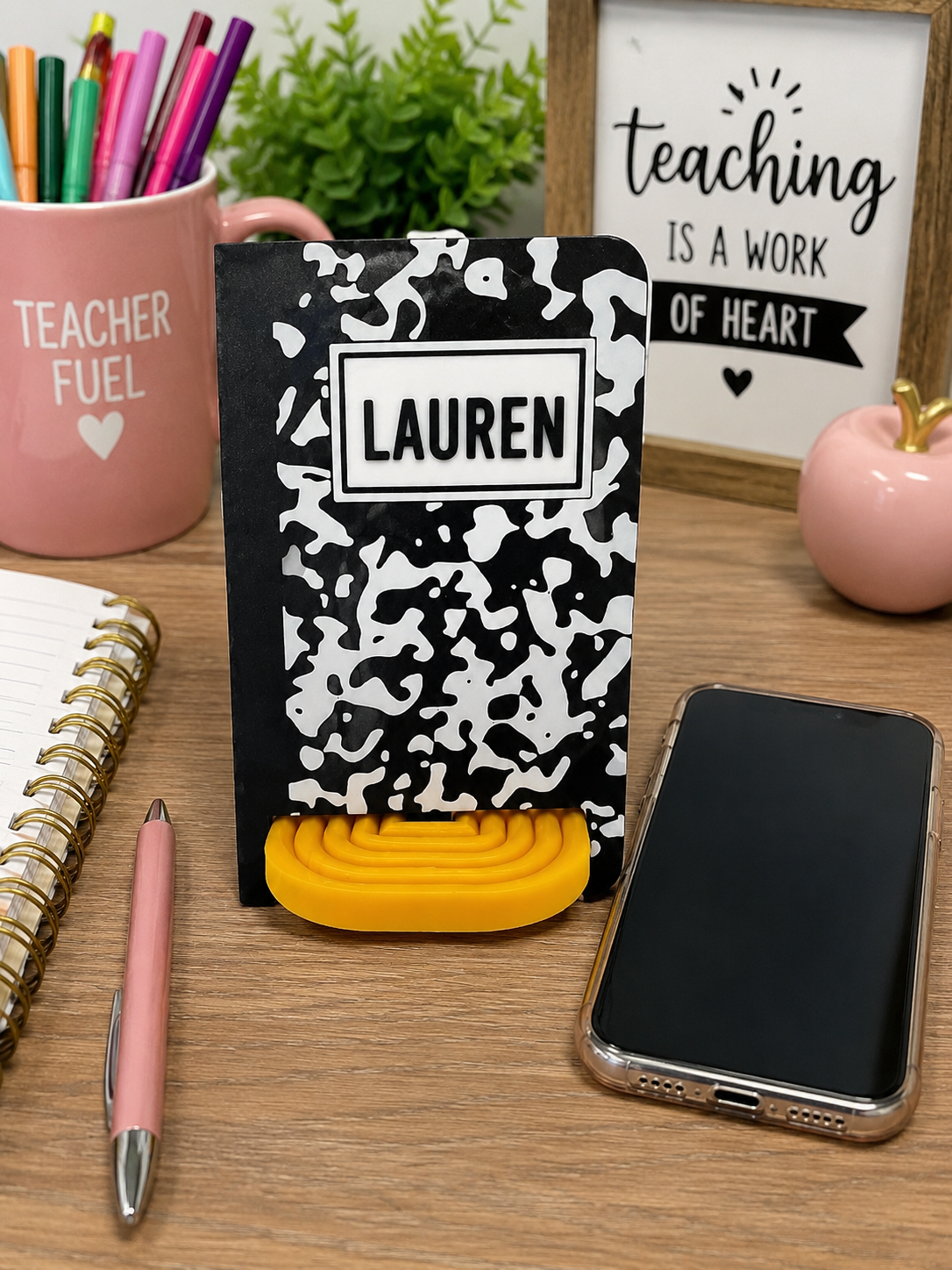 Composition Notebook Themed Phone Holder