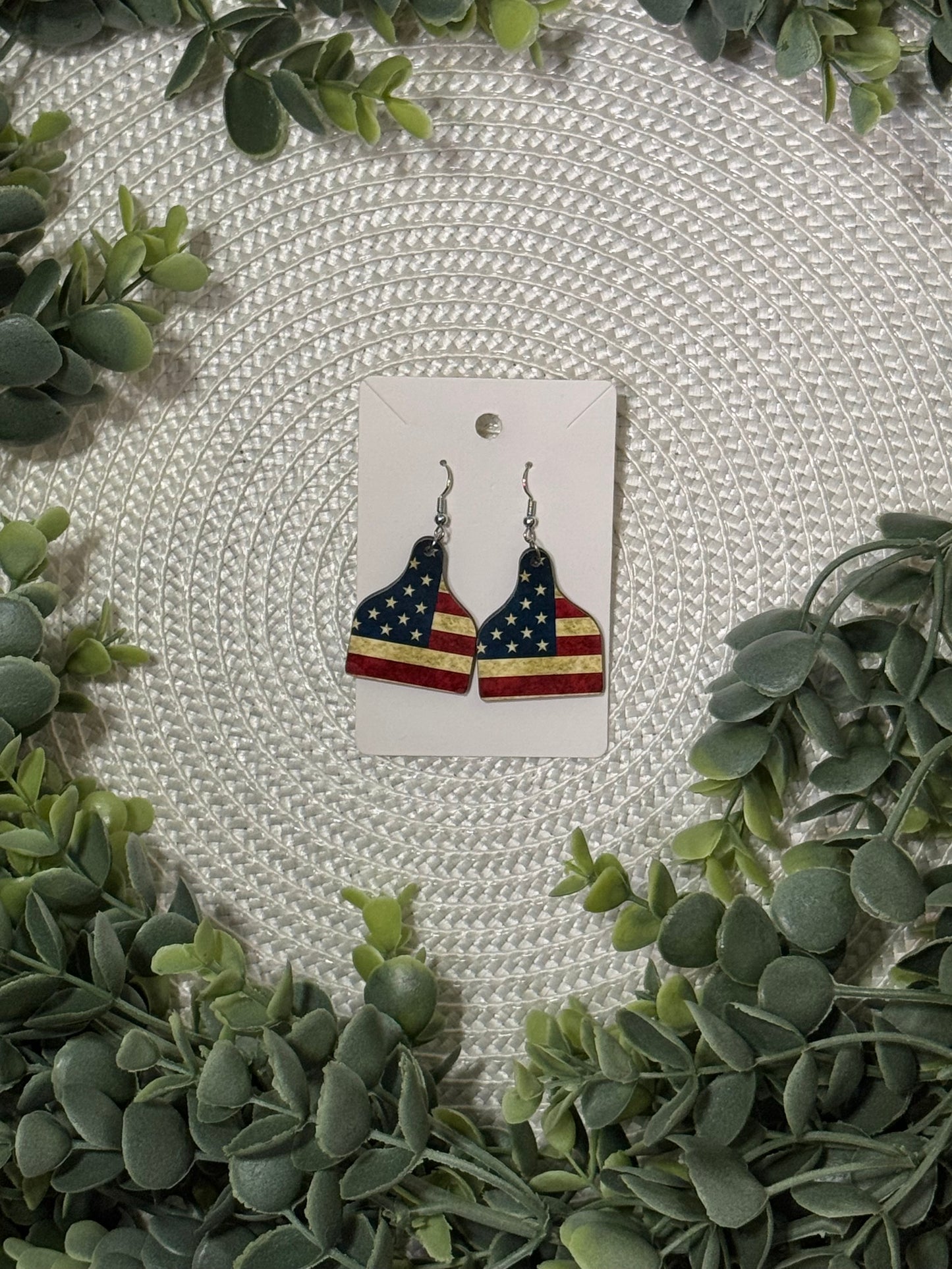 Flag Cow Tag Earrings