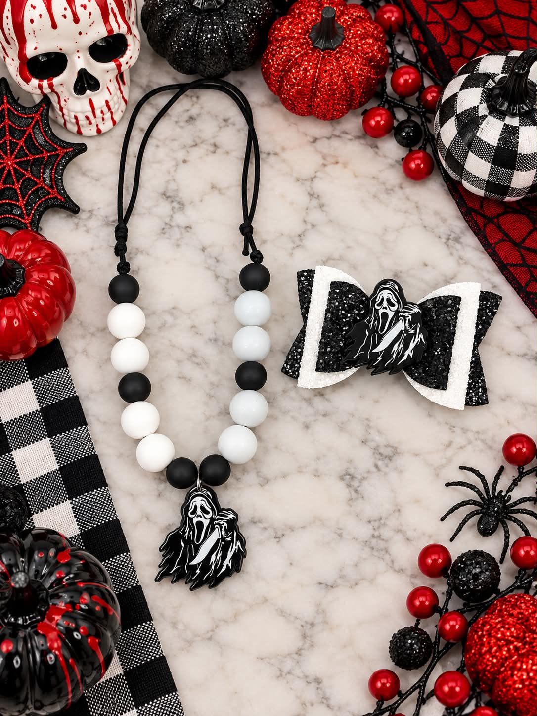 Ghostface Necklace & Hairbow Set