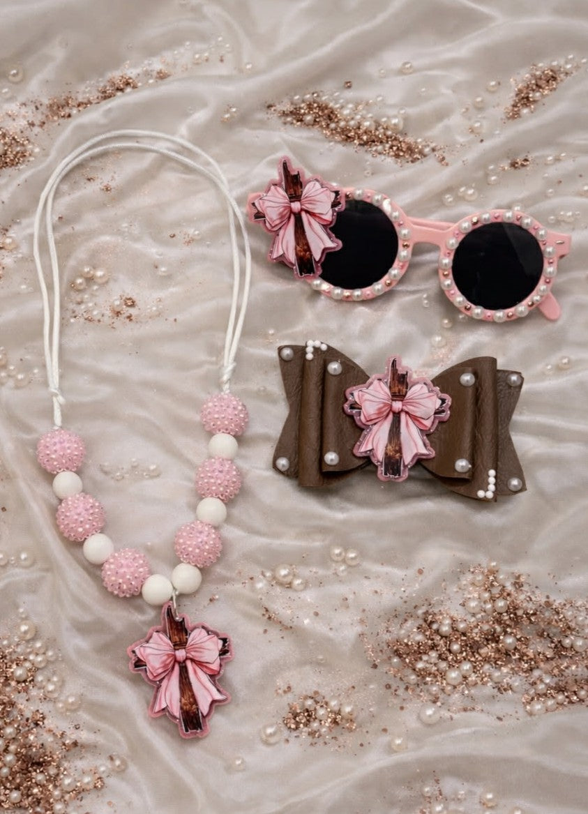 Cross Necklace, bow, & Sunnies Set