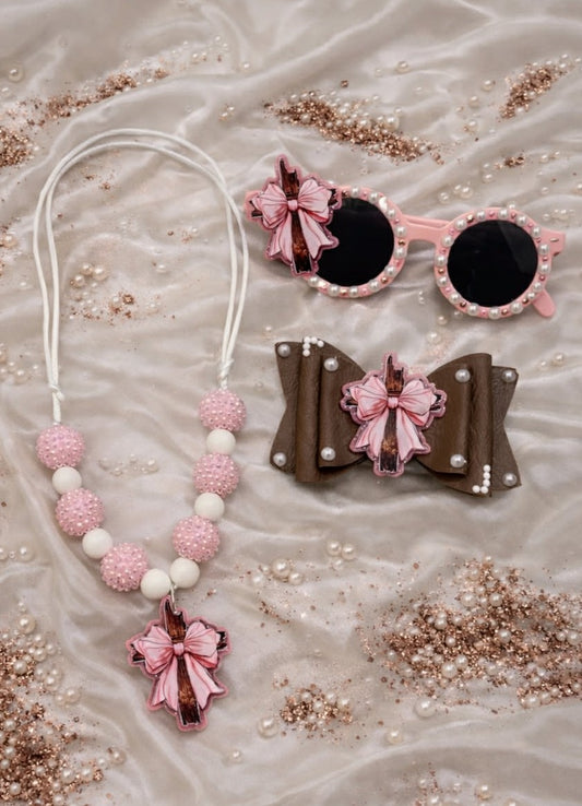 Cross Necklace, bow, & Sunnies Set