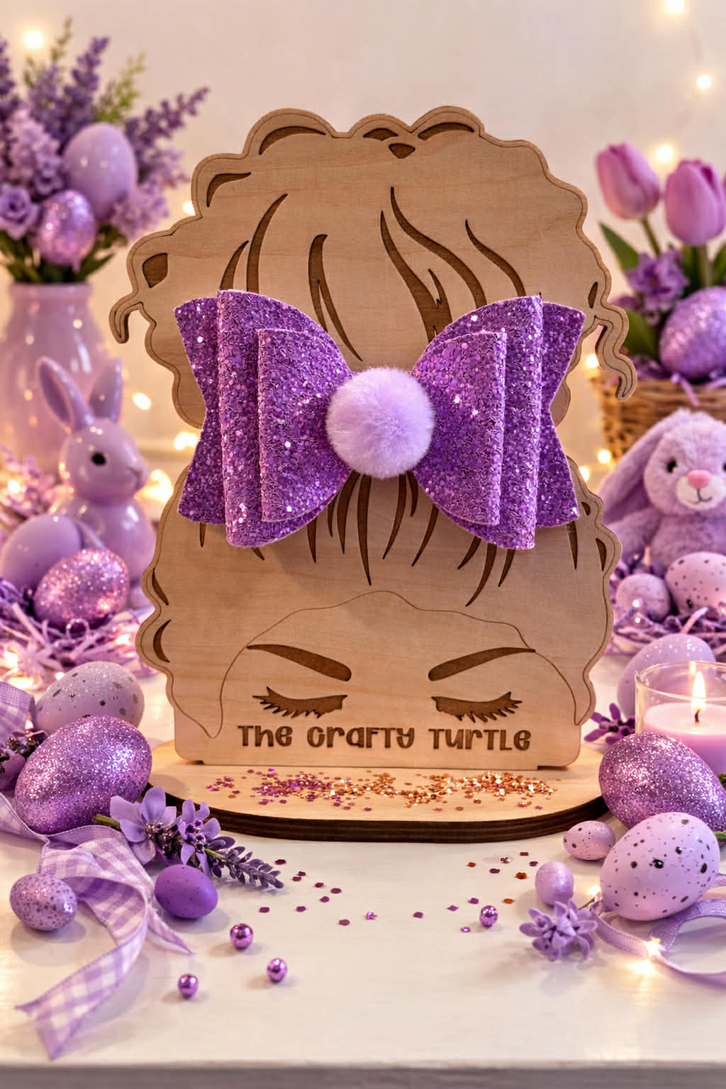 Pastel Glitter Purple Bunny Puff Tail Bow