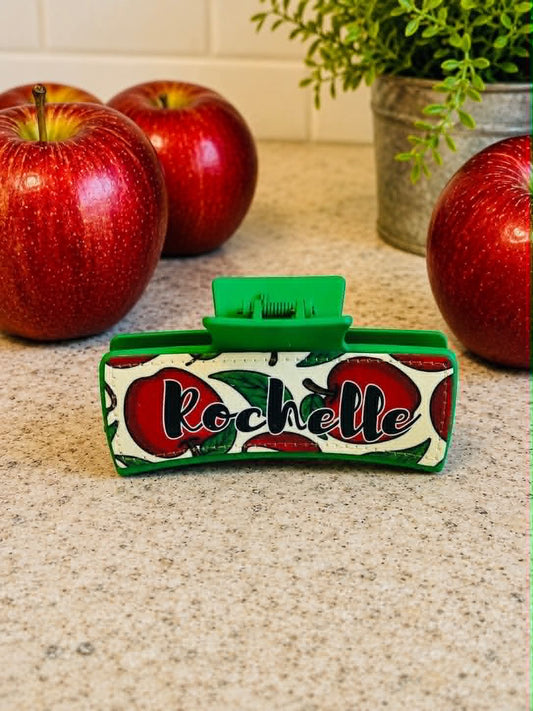 Apple Themed Custom Name Teacher Hair Claw