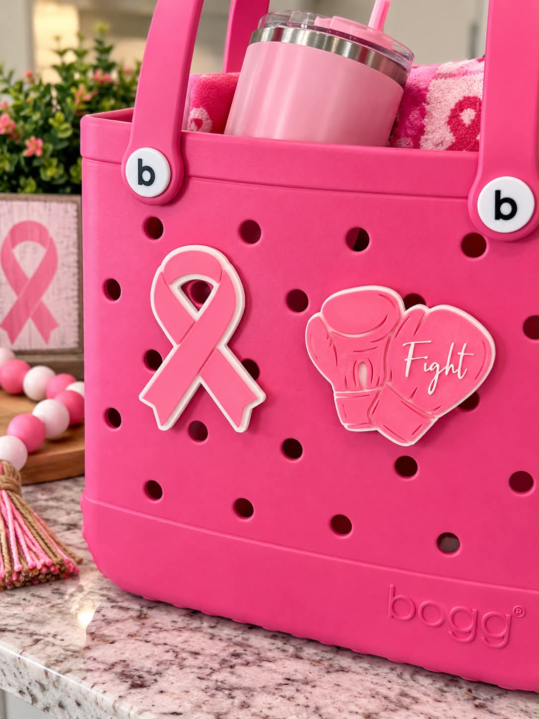 Breast Cancer Bogg Bag Charm Set