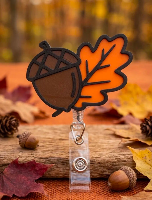 Acorn And Leaf 3D Printed Badge Reel